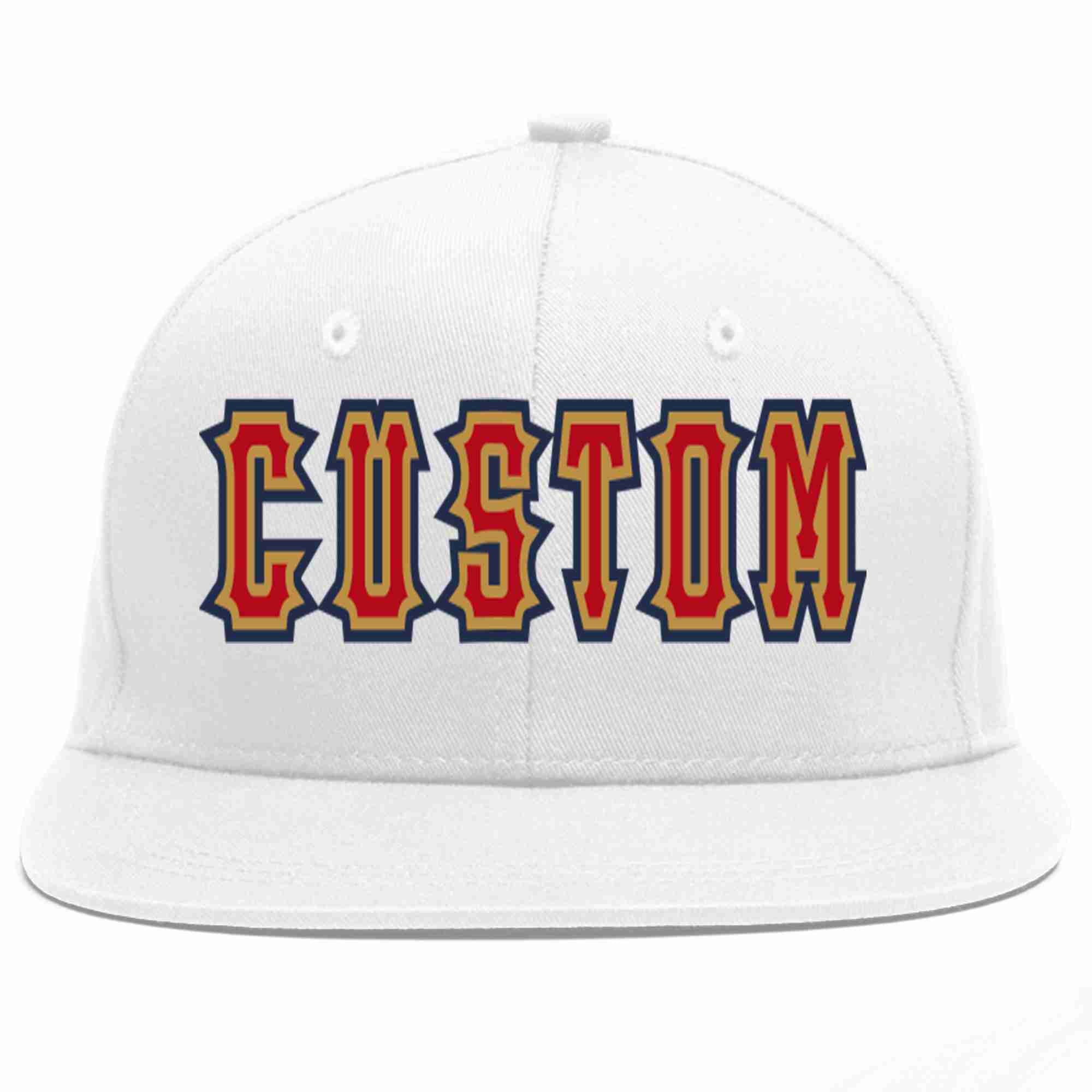 Custom White Red-Old Gold Casual Sport Baseball Cap