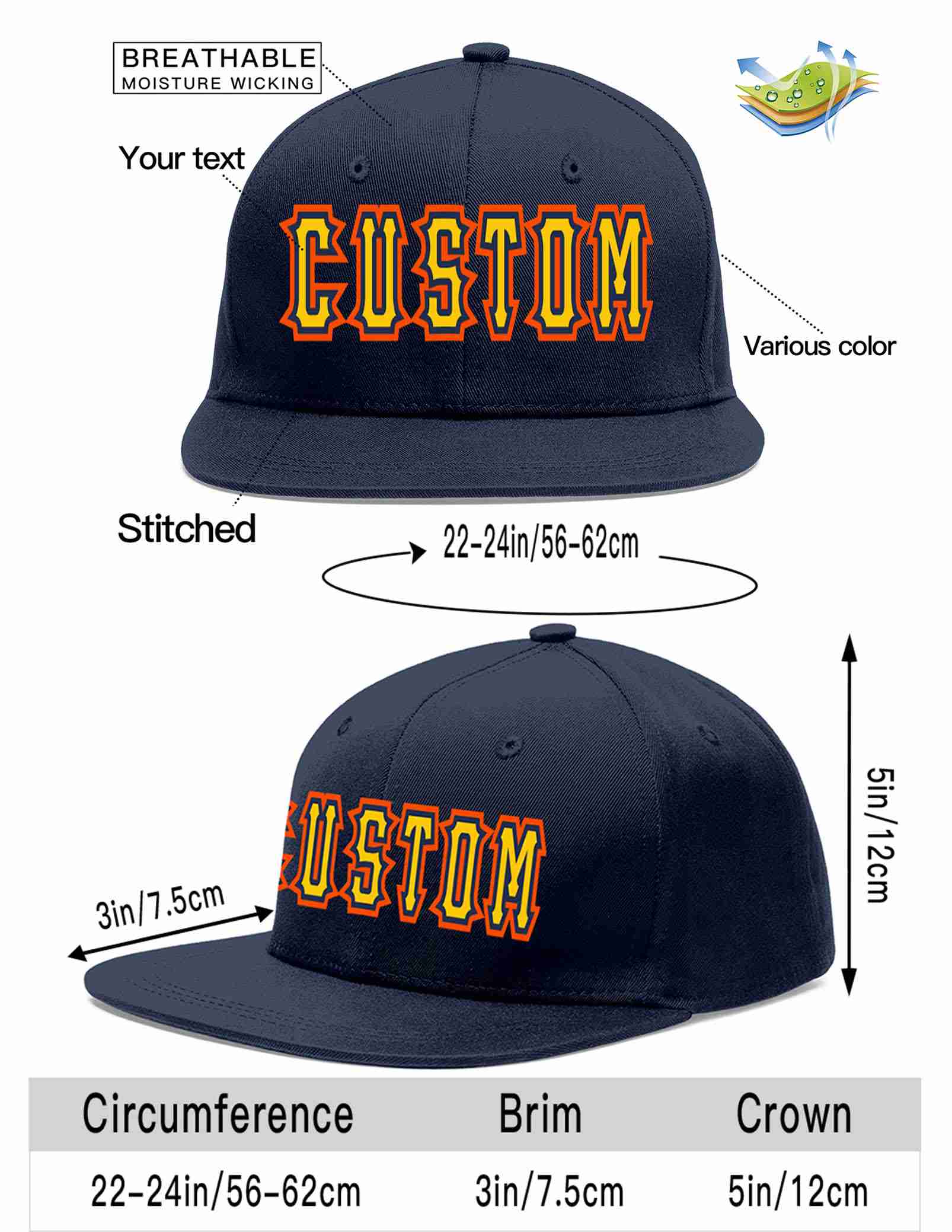 Custom Navy Gold-Navy Casual Sport Baseball Cap