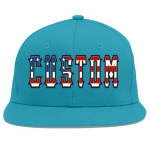 Custom Aqua Vintage USA Flag-Gold Flat Eaves Sport Baseball Cap