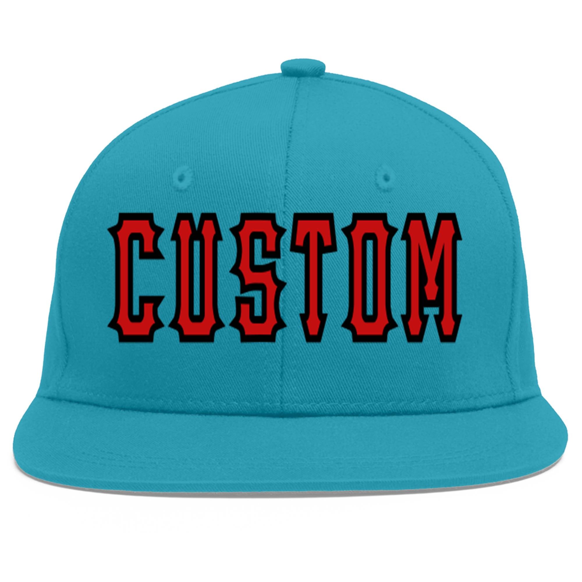 Custom Aqua Red-Black Flat Eaves Sport Baseball Cap