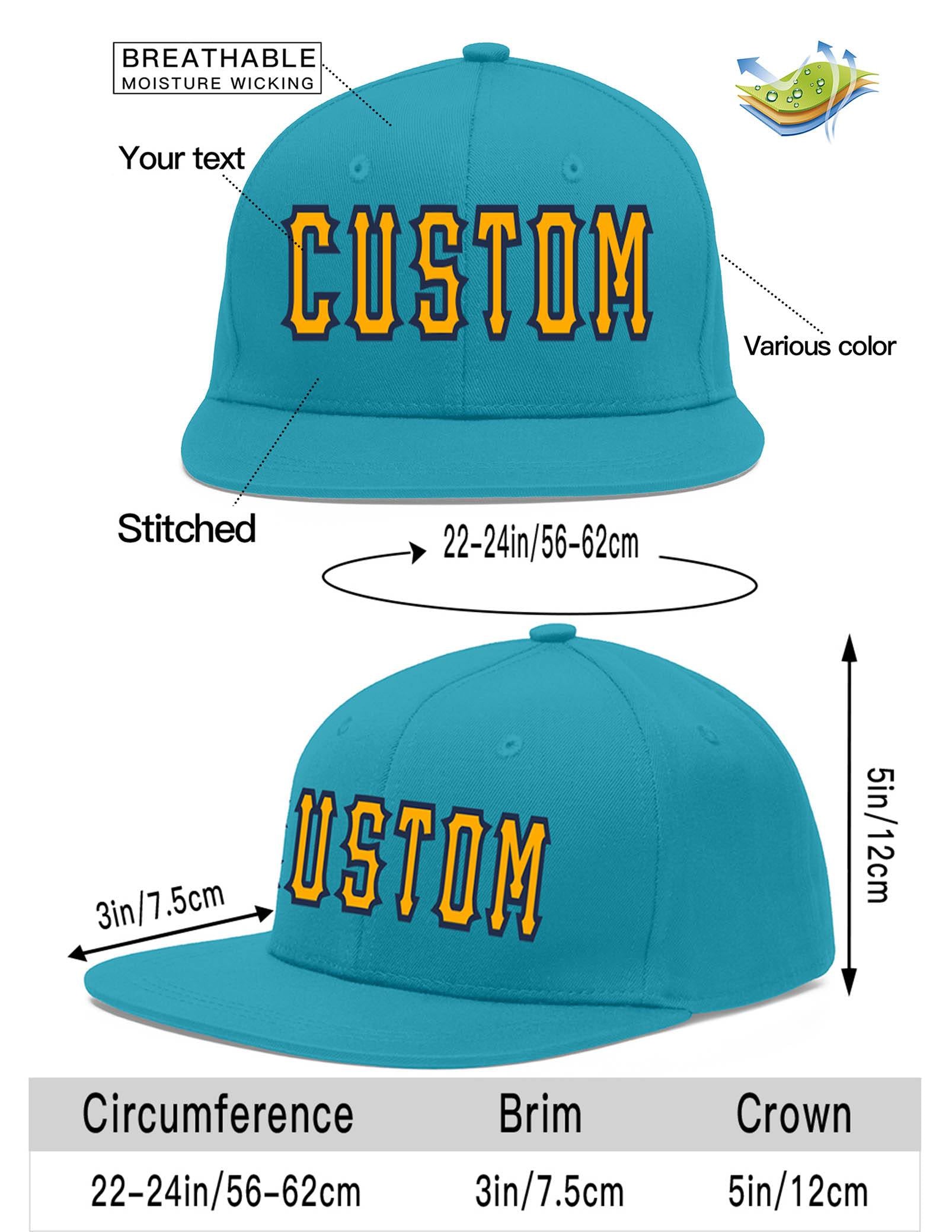 Custom Aqua Yellow-Navy Flat Eaves Sport Baseball Cap