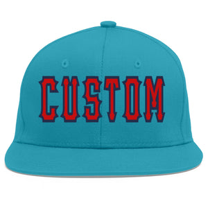 Custom Aqua Red-Navy Flat Eaves Sport Baseball Cap