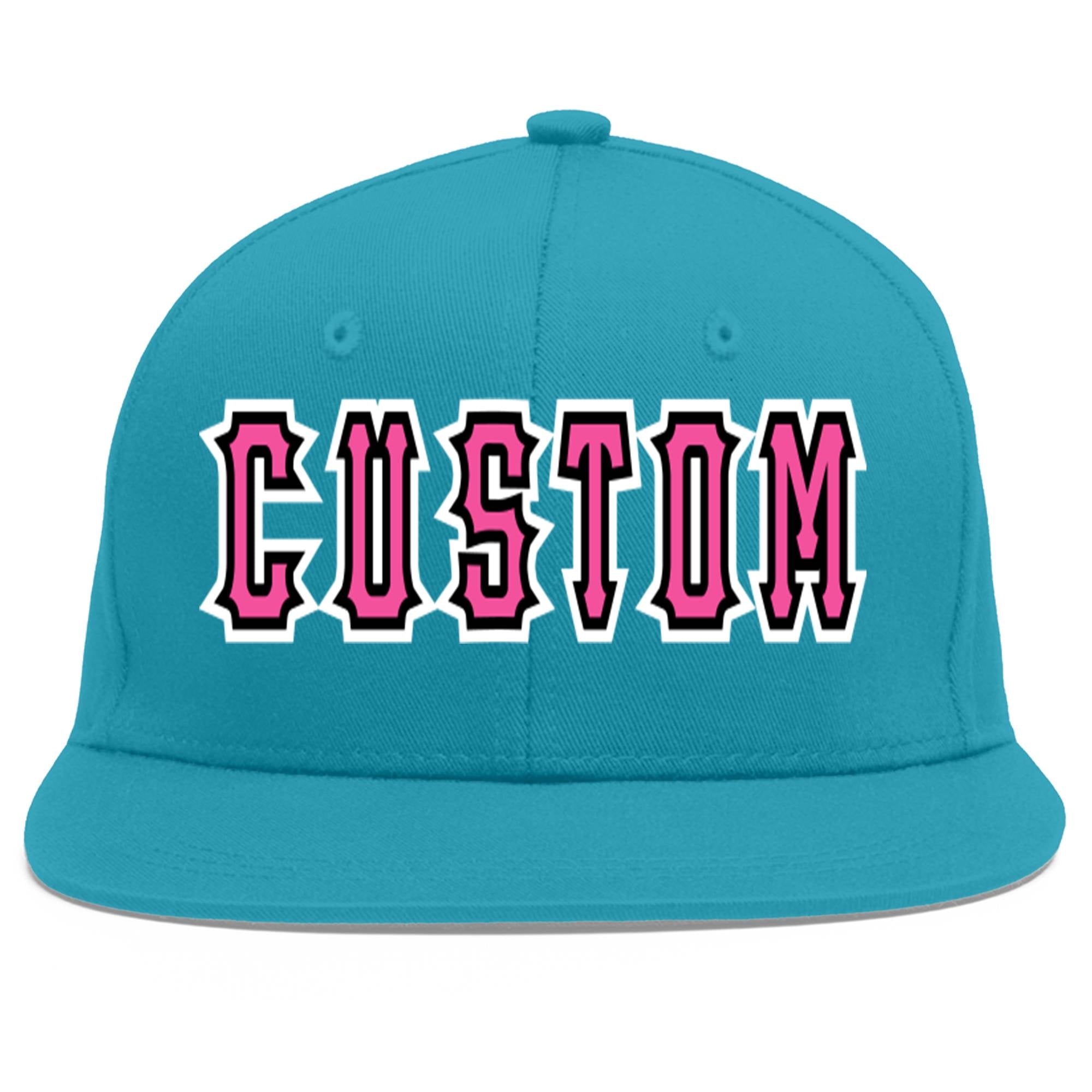 Custom Aqua Pink-Black Flat Eaves Sport Baseball Cap