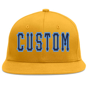 Custom Gold Navy-Light Blue Flat Eaves Sport Baseball Cap