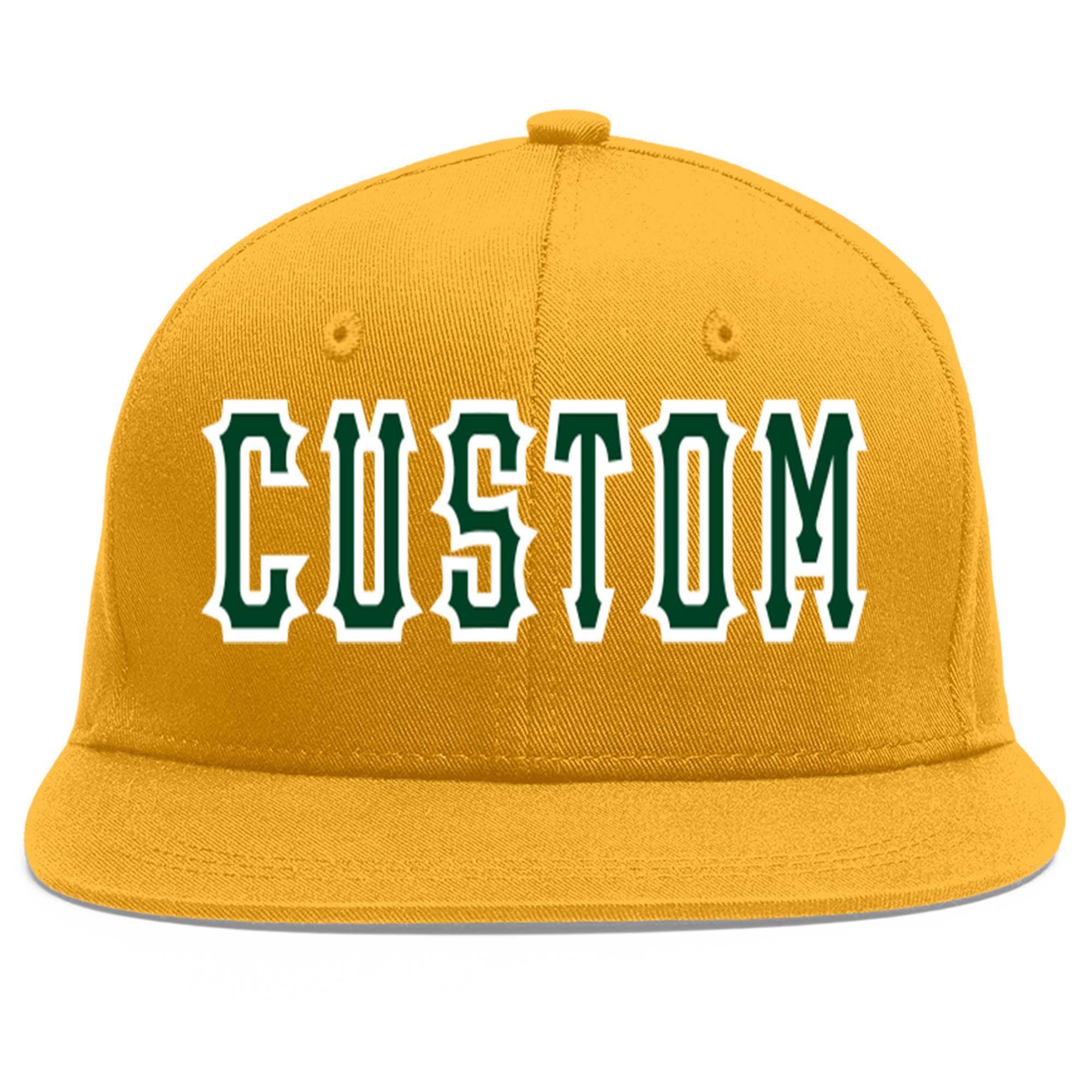 Custom Gold Green-White Flat Eaves Sport Baseball Cap