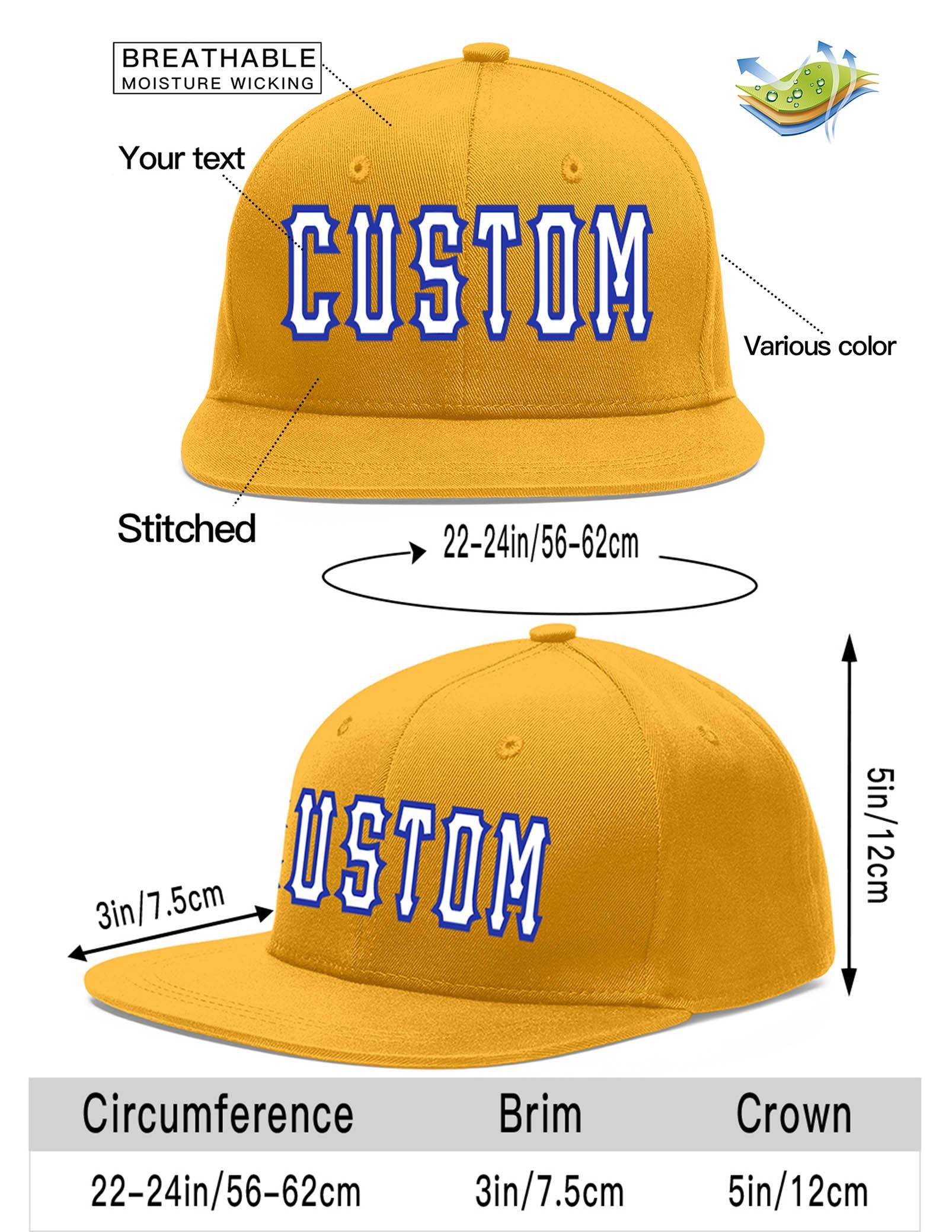 Custom Gold White-Royal Flat Eaves Sport Baseball Cap