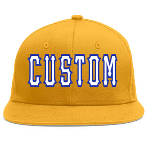 Custom Gold White-Royal Flat Eaves Sport Baseball Cap