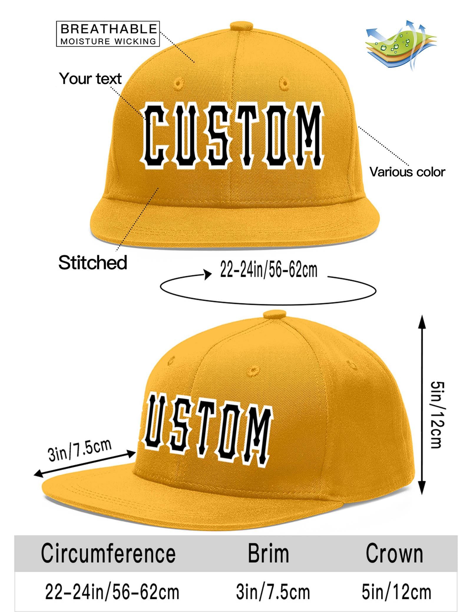 Custom Gold Black-White Flat Eaves Sport Baseball Cap