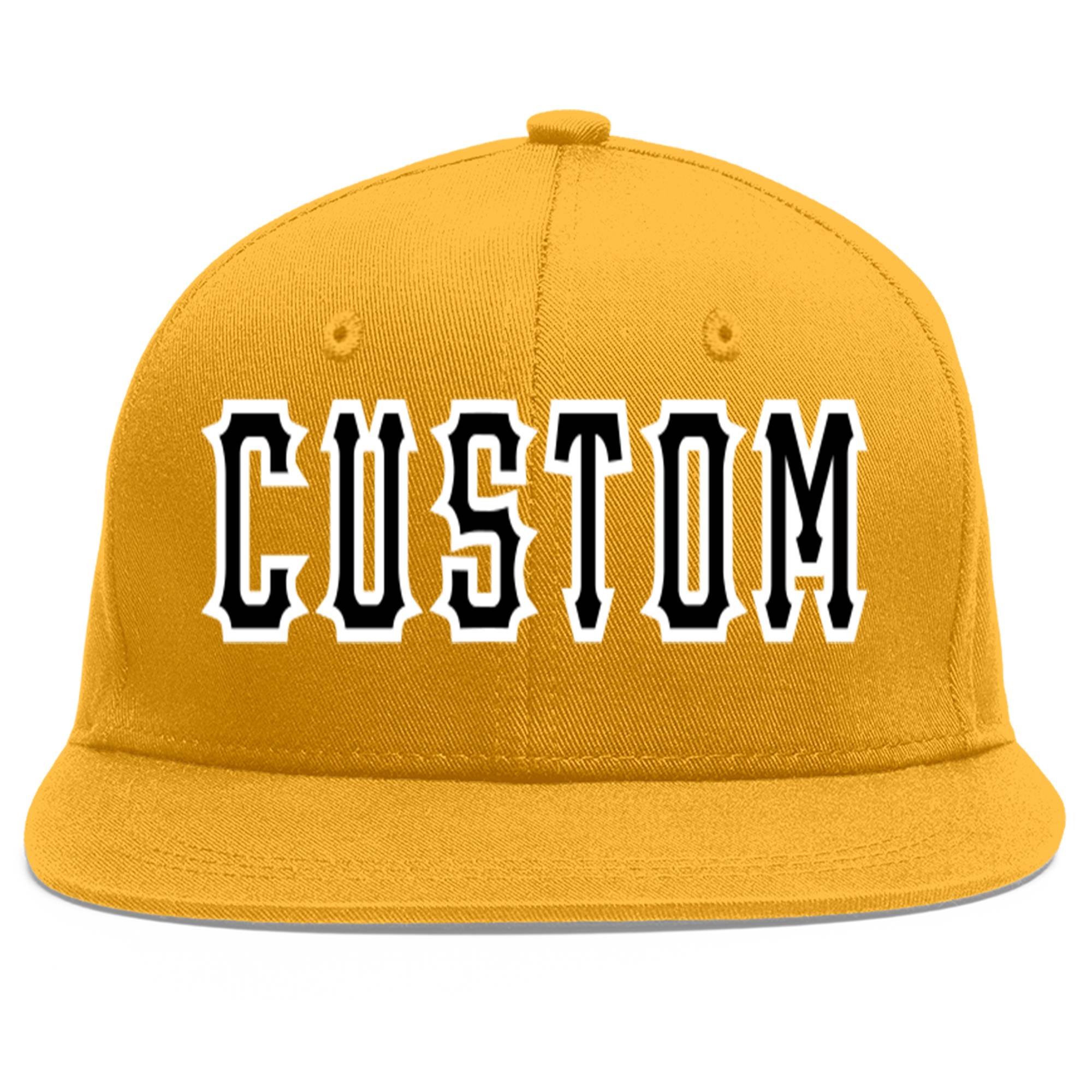 Custom Gold Black-White Flat Eaves Sport Baseball Cap