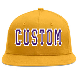 Custom Gold purple-White Flat Eaves Sport Baseball Cap