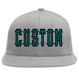 Custom Gray Aqua-Black Flat Eaves Sport Baseball Cap