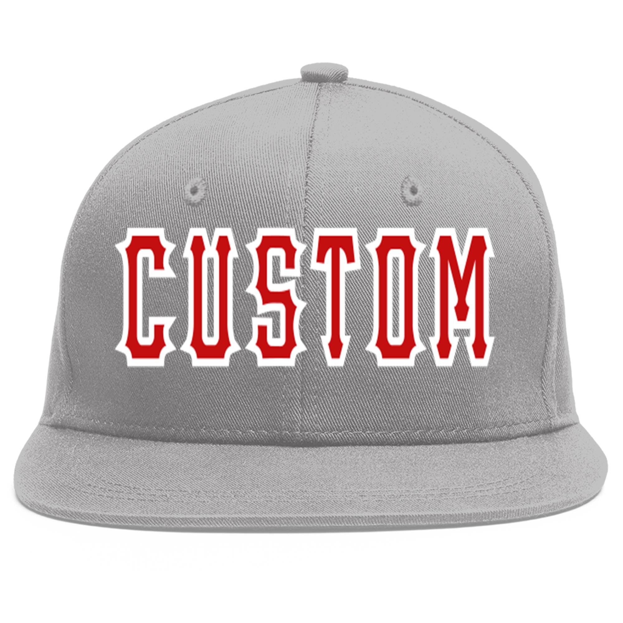 Custom Gray Red-White Flat Eaves Sport Baseball Cap