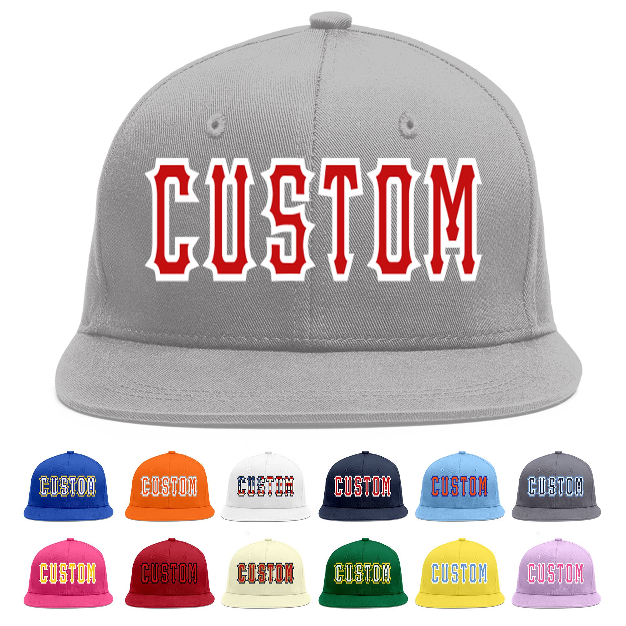 Custom Gray Red-White Flat Eaves Sport Baseball Cap