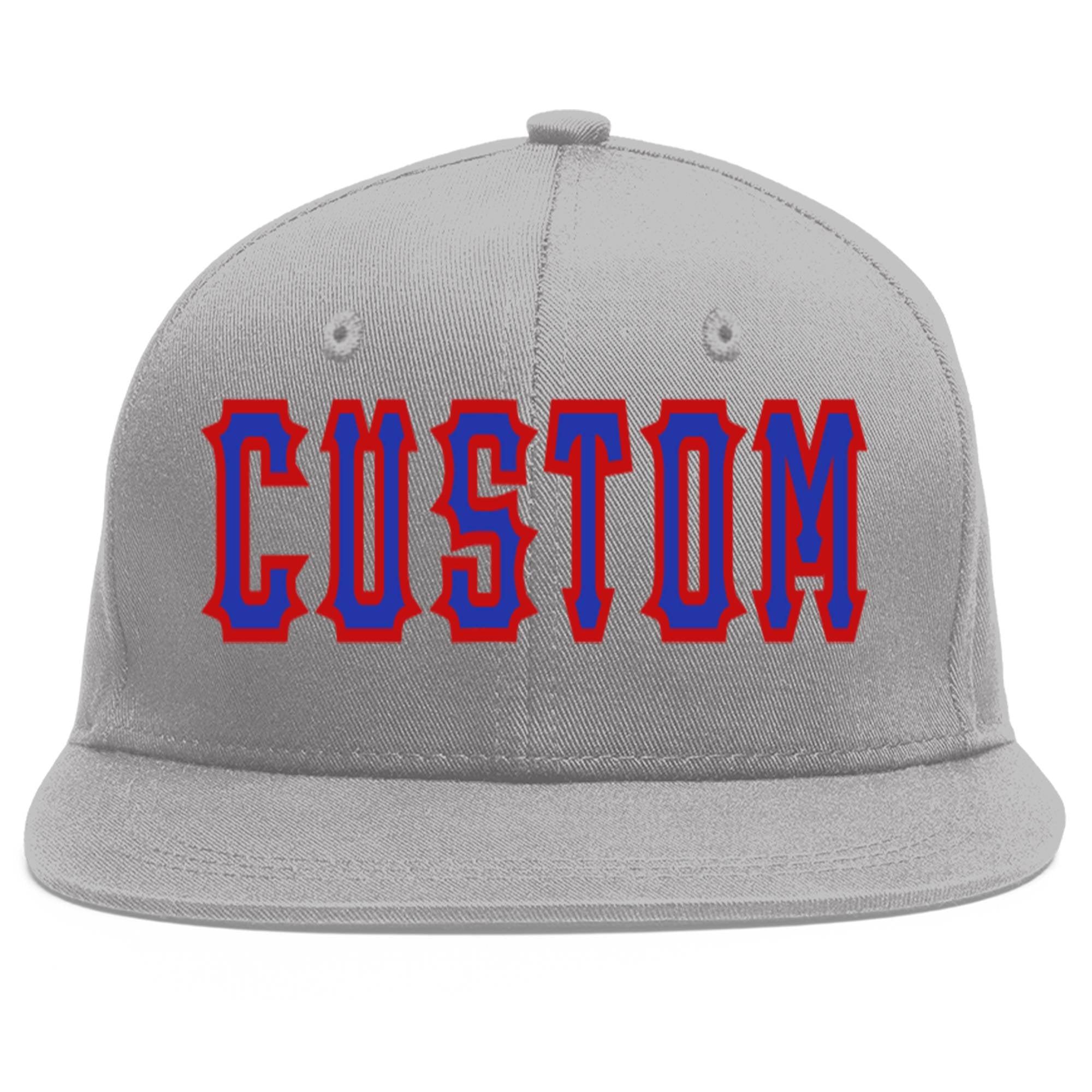 Custom Gray Royal-Red Flat Eaves Sport Baseball Cap