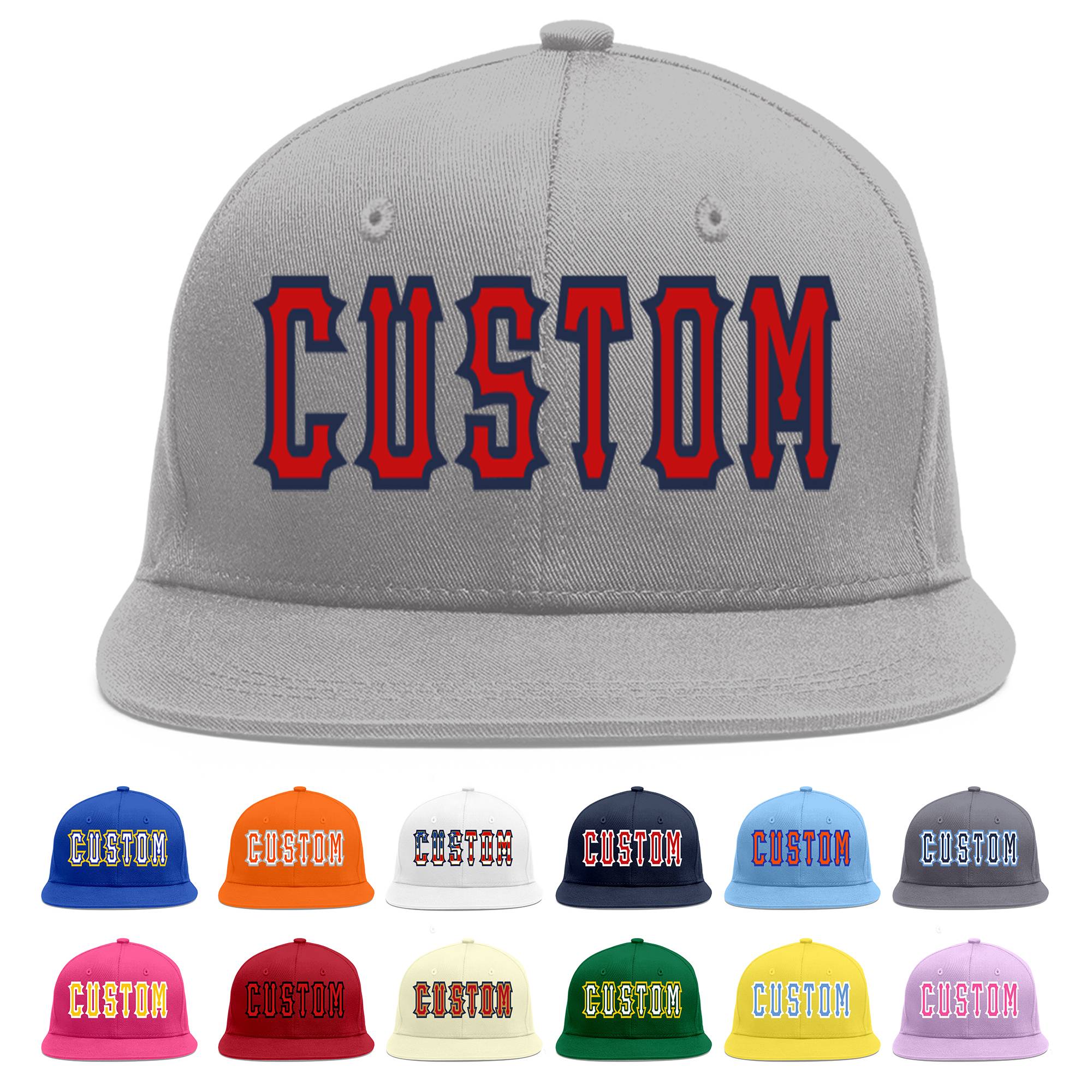 Casquette de baseball sport personnalisée gris rouge-marine Flat Eaves