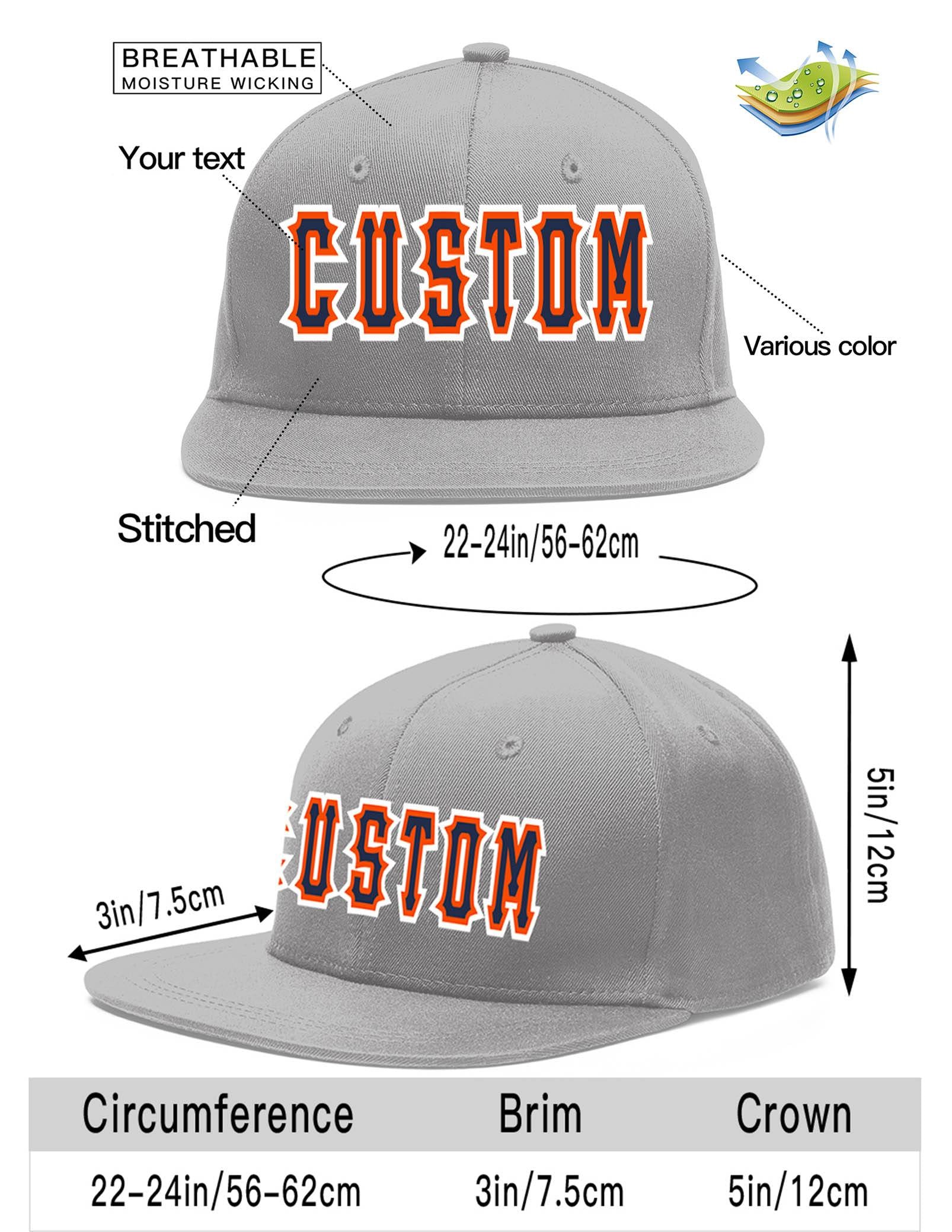 Custom Gray Navy-Orange Flat Eaves Sport Baseball Cap