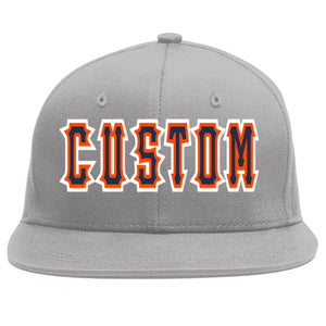 Custom Gray Navy-Orange Flat Eaves Sport Baseball Cap