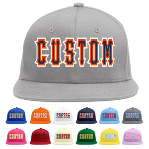 Custom Gray Navy-Orange Flat Eaves Sport Baseball Cap