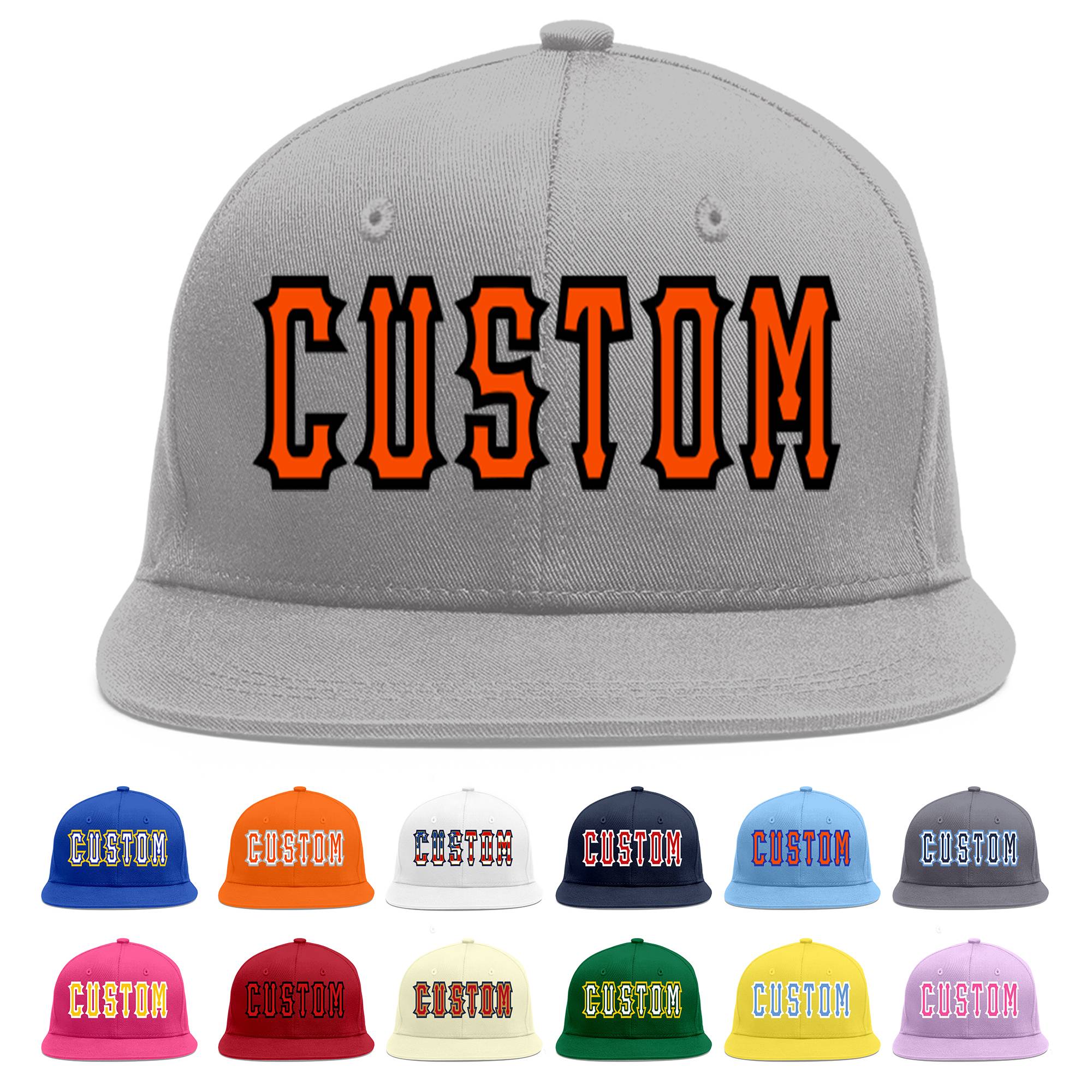 Casquette de baseball sport personnalisée gris orange-noir Flat Eaves