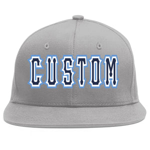 Custom Gray Navy-White Flat Eaves Sport Baseball Cap