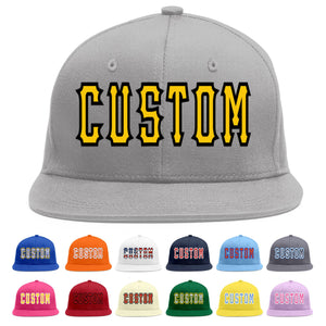 Custom Gray Gold-Black Flat Eaves Sport Baseball Cap