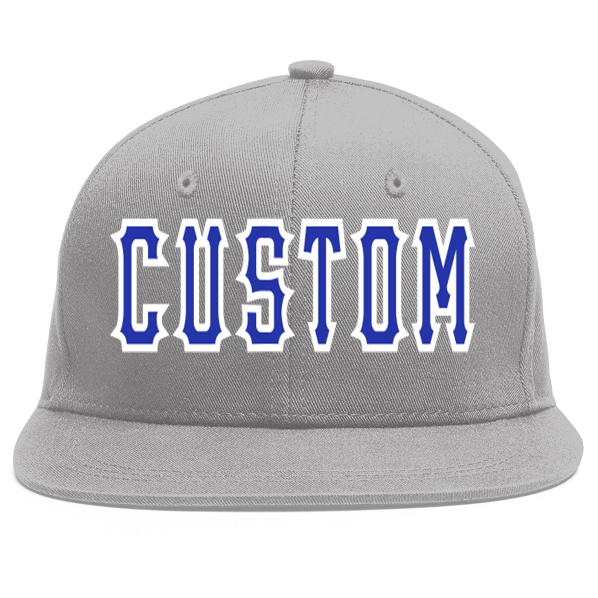 Custom Gray Royal-White Flat Eaves Sport Baseball Cap