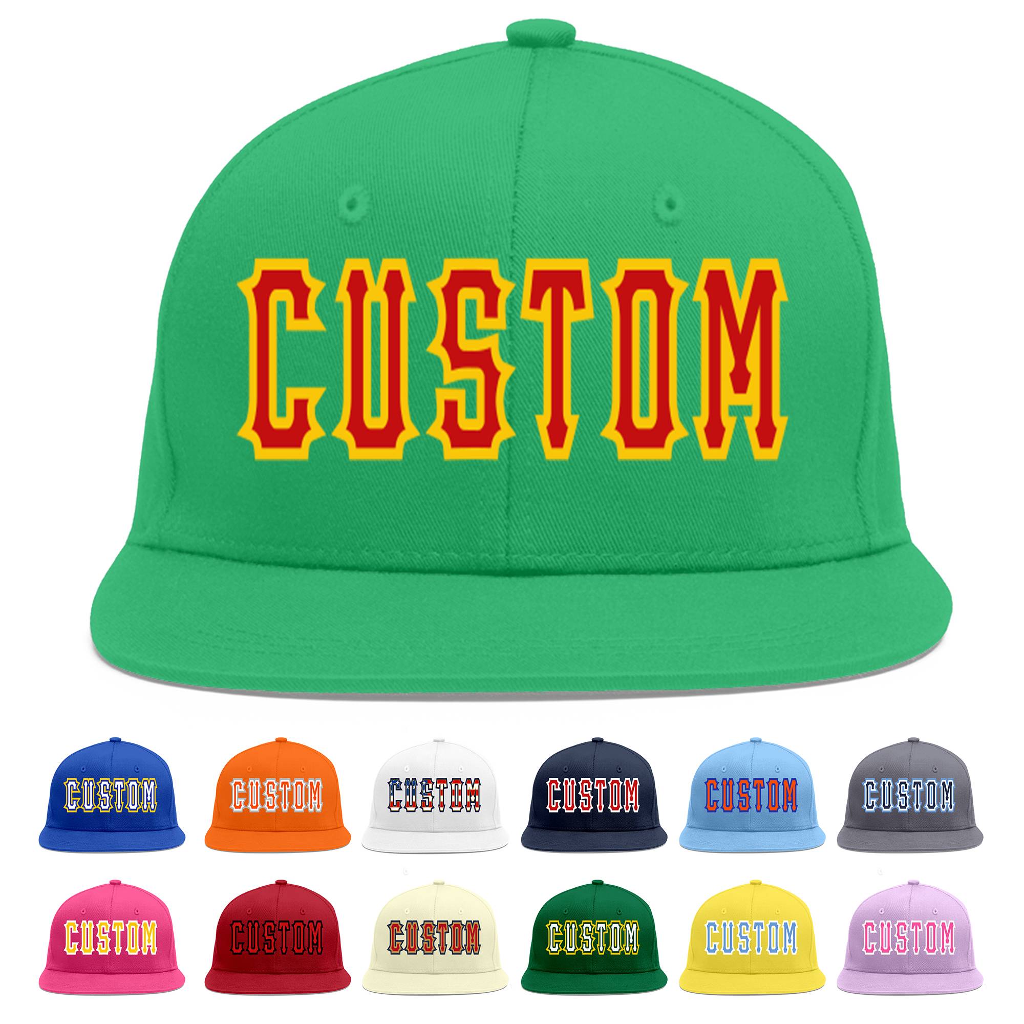 Custom Teal Red-Yellow Flat Eaves Sport Baseball Cap