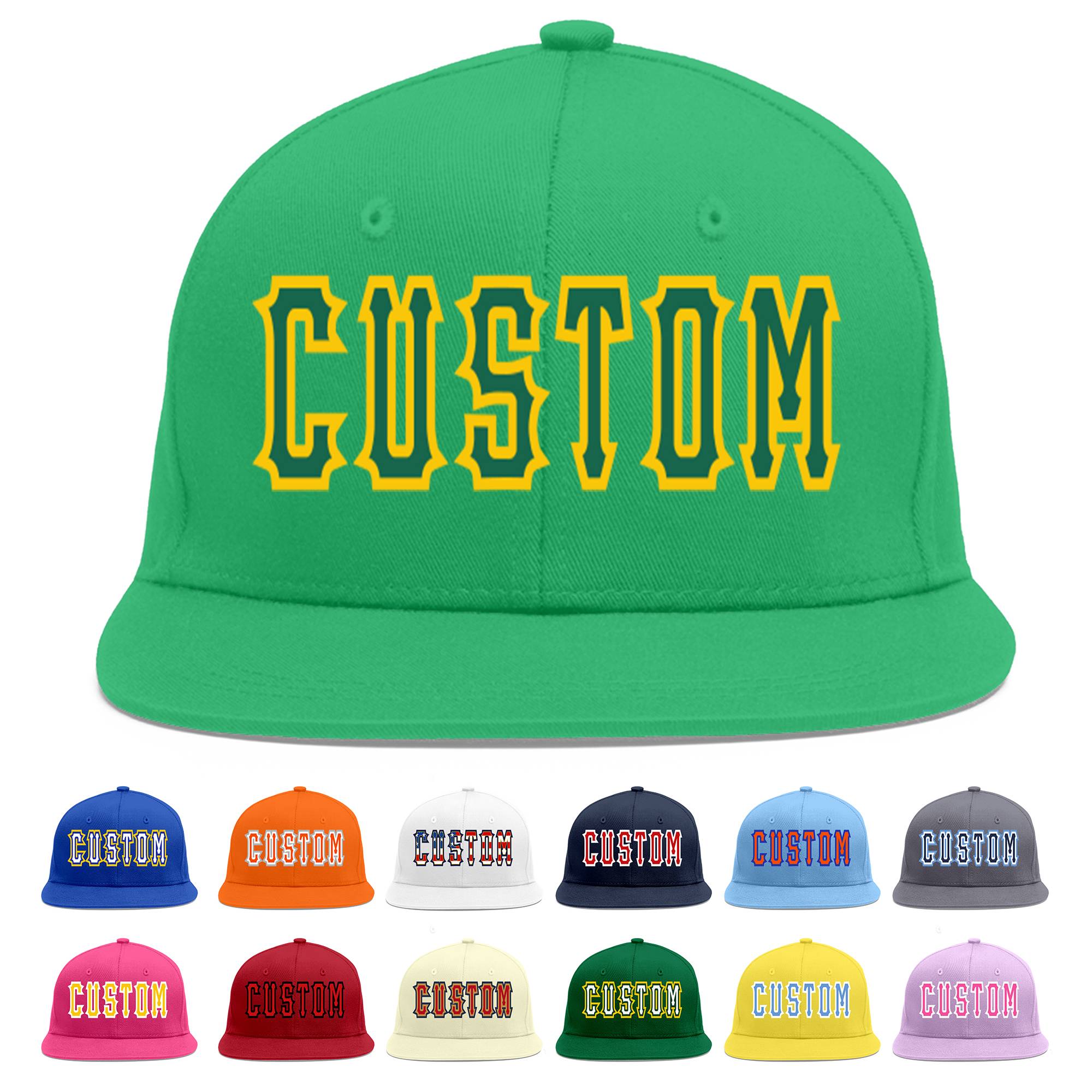 Casquette de baseball personnalisée Kelly Green-Gold Flat Eaves Sport