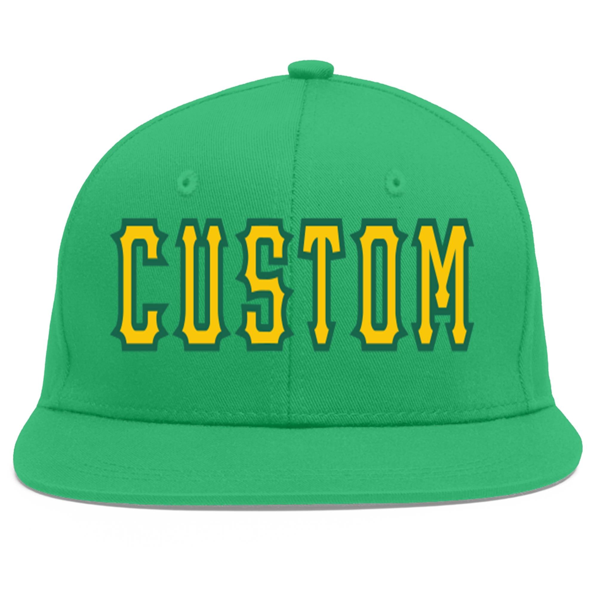 Casquette de baseball sport personnalisée sarcelle dorée-Kelly Green Flat Eaves