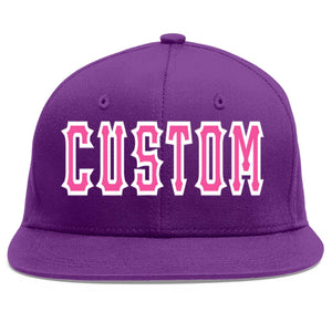 Casquette de baseball sport personnalisée violet rose-blanc avec avant-toit plat