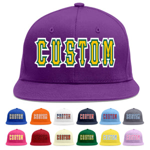 Custom Purple Gold-Kelly Green Flat Eaves Sport Baseball Cap