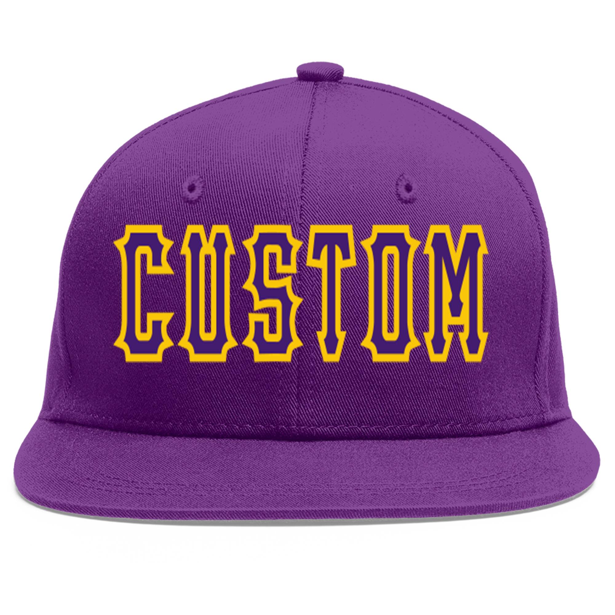 Custom Purple purple-Gold Flat Eaves Sport Baseball Cap