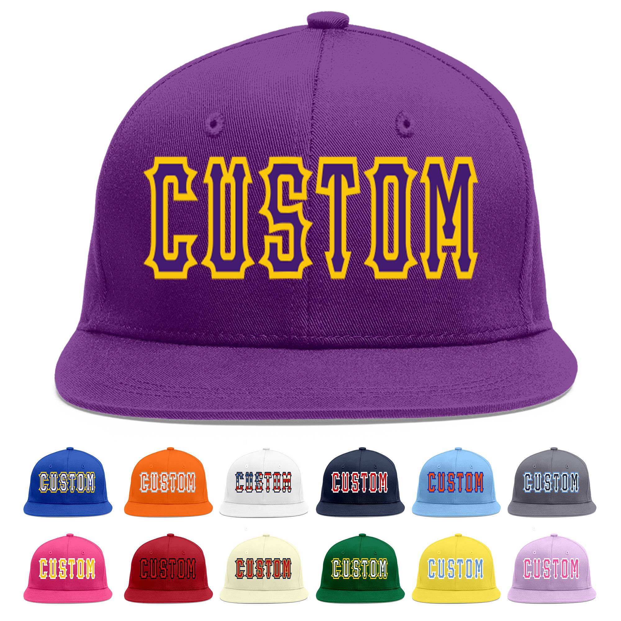 Casquette de baseball personnalisée violet violet-or Flat Eaves Sport