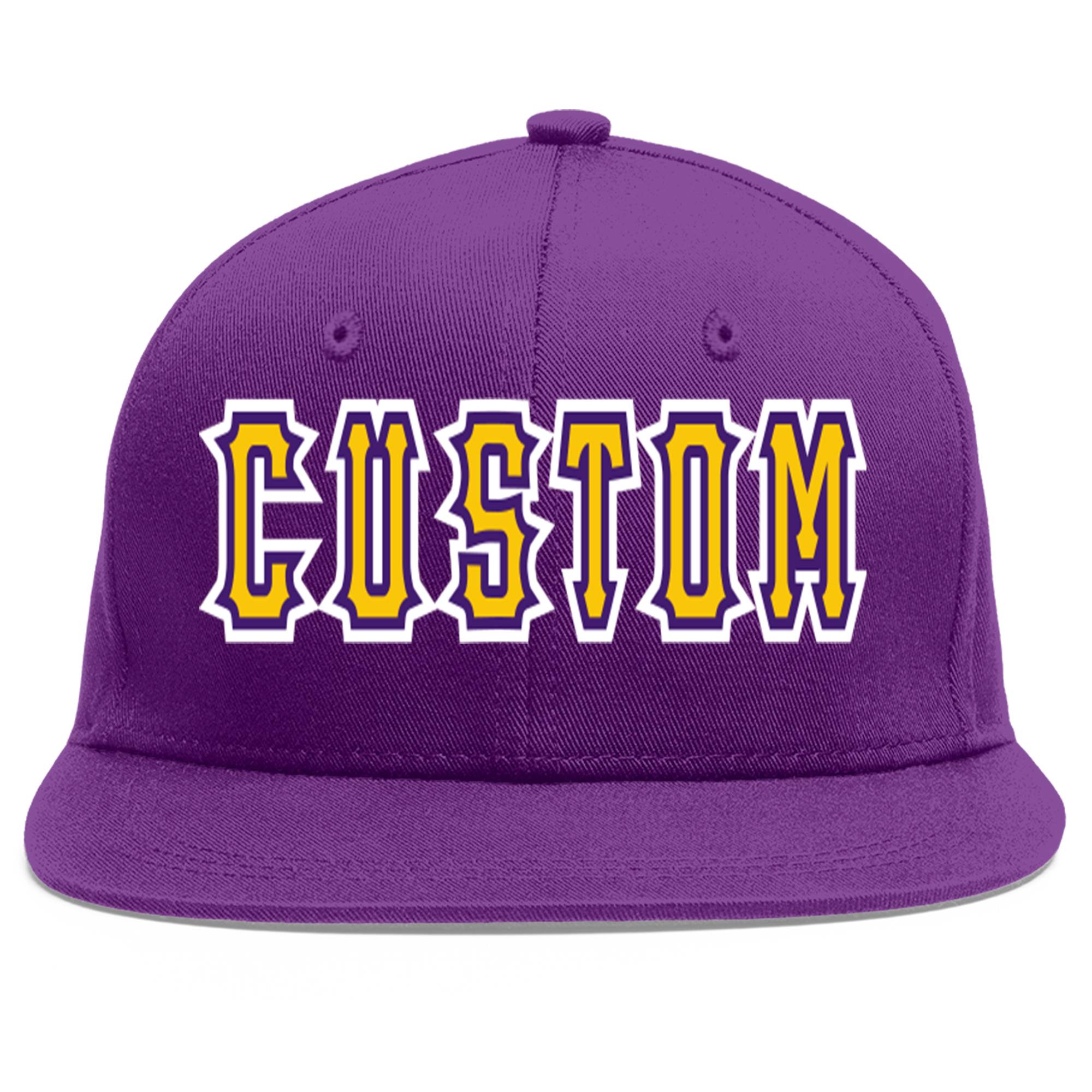 Casquette de baseball sport personnalisée violet or-violet plat avant-toit