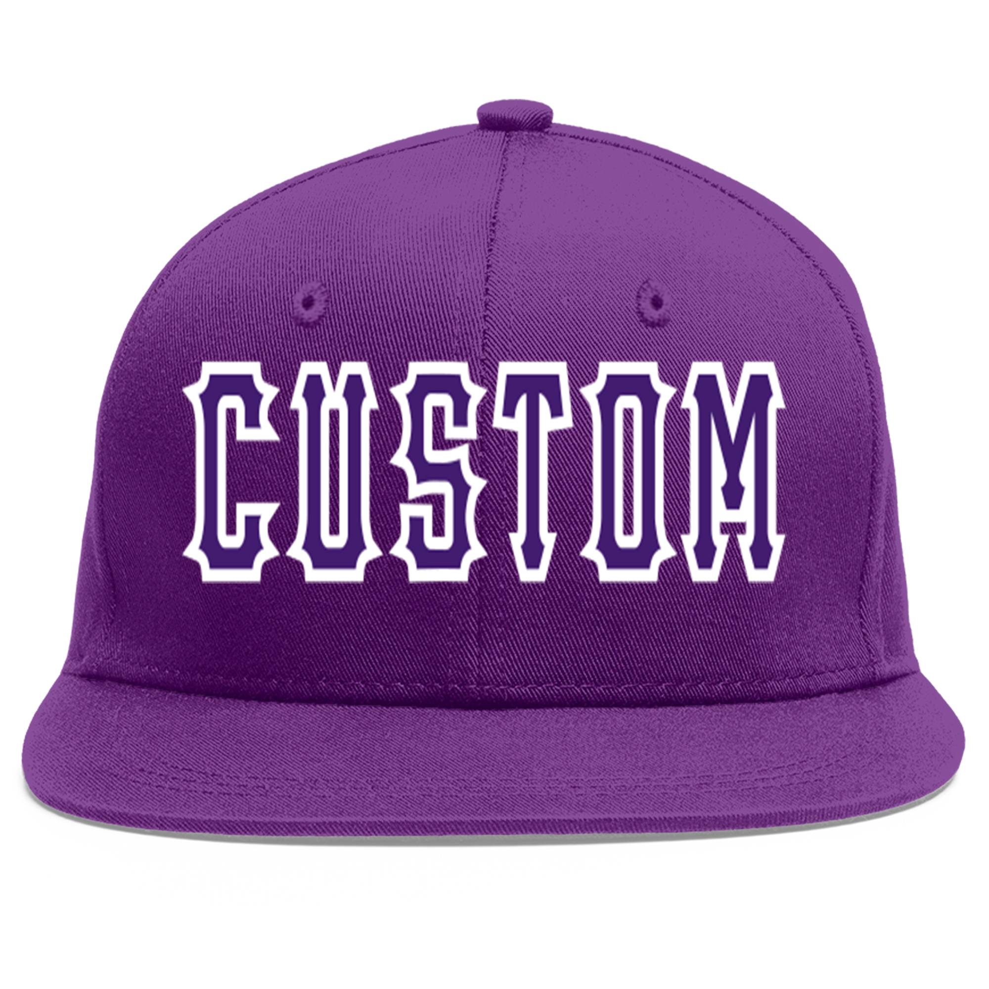 Custom Purple purple-White Flat Eaves Sport Baseball Cap