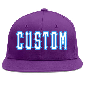 Custom Purple White-Powder Blue Flat Eaves Sport Baseball Cap