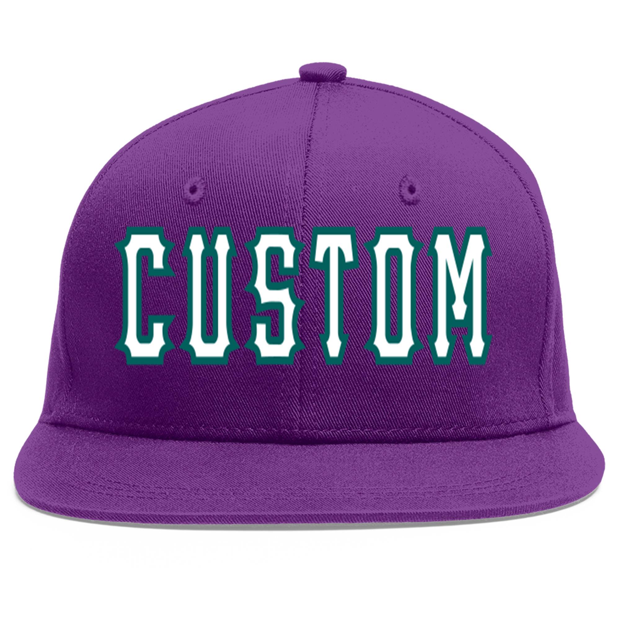 Custom Purple White-Aqua Flat Eaves Sport Baseball Cap