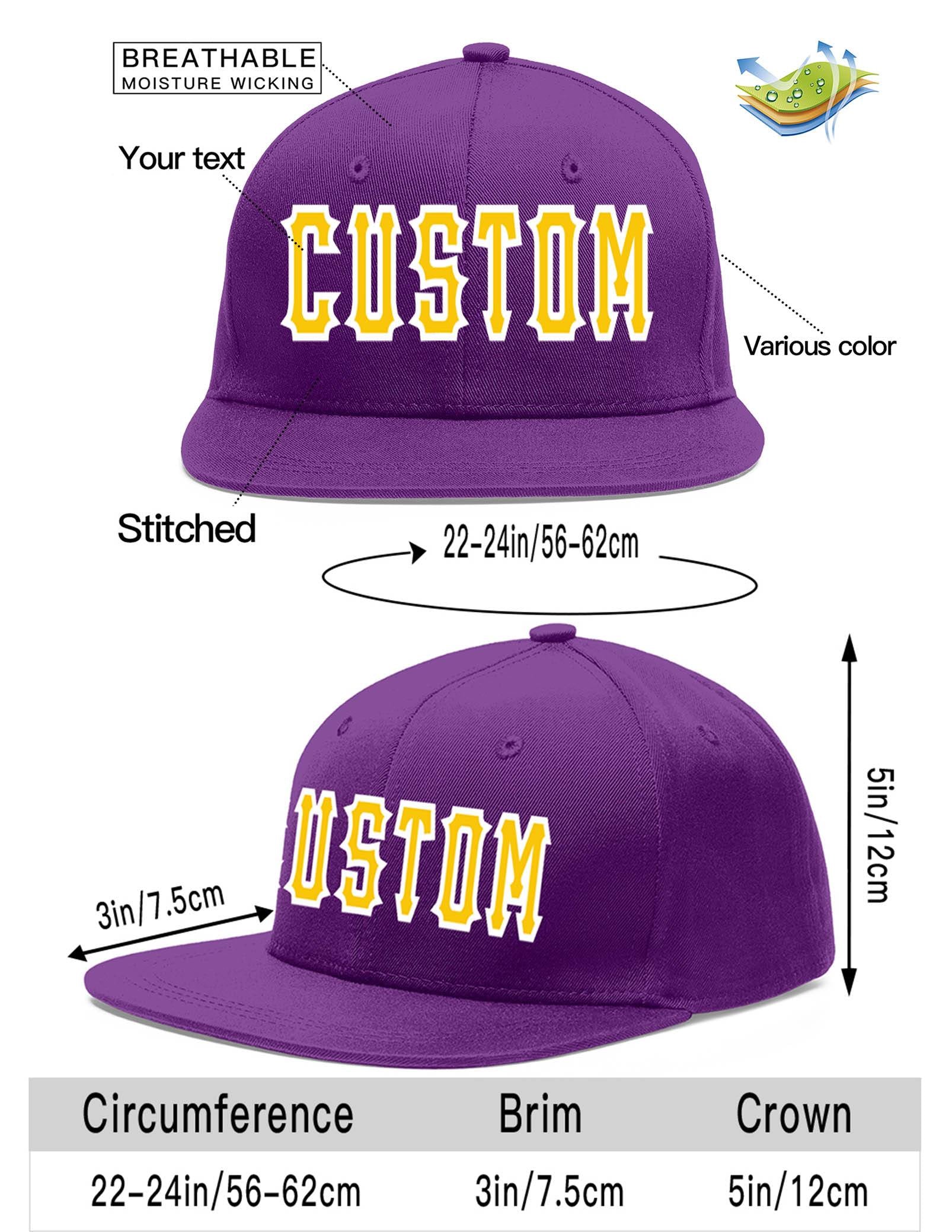 Casquette de baseball sport personnalisée violet or-blanc plat Eaves