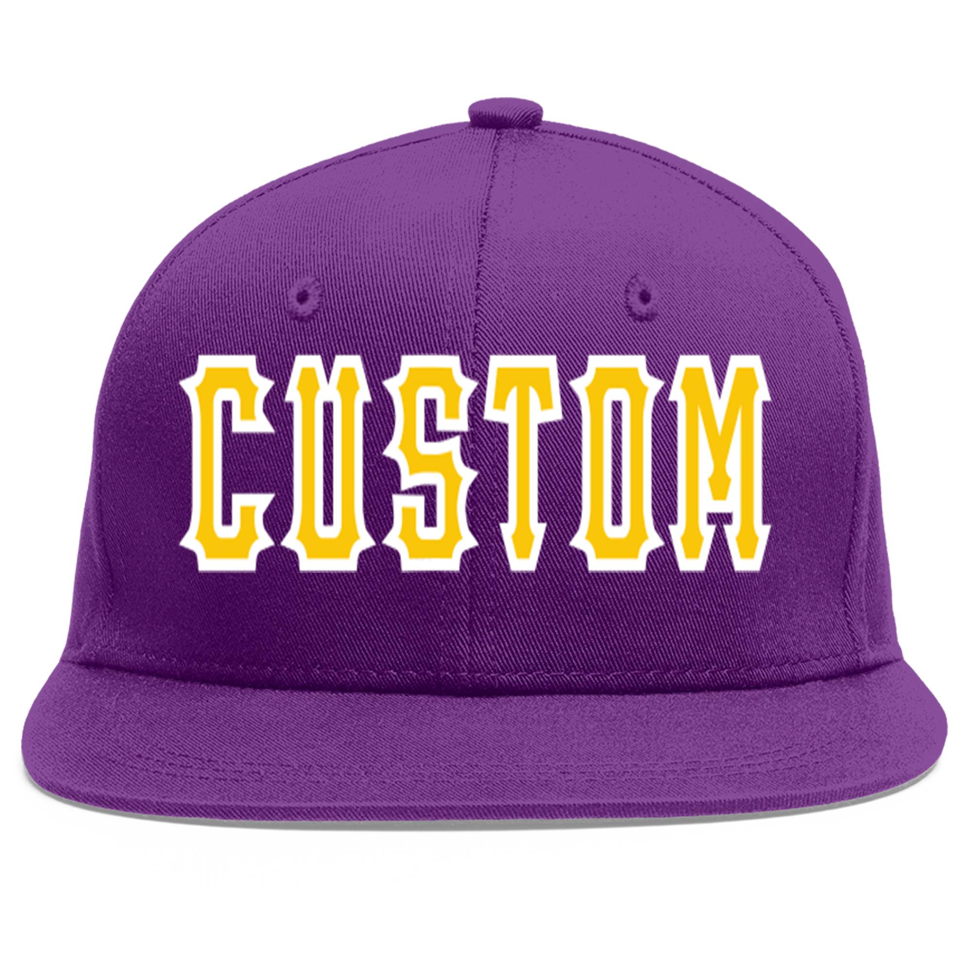 Casquette de baseball sport personnalisée violet or-blanc plat Eaves