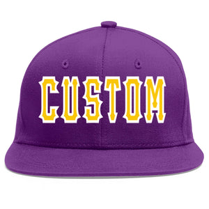 Custom Purple Gold-White Flat Eaves Sport Baseball Cap