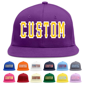 Custom Purple Gold-White Flat Eaves Sport Baseball Cap