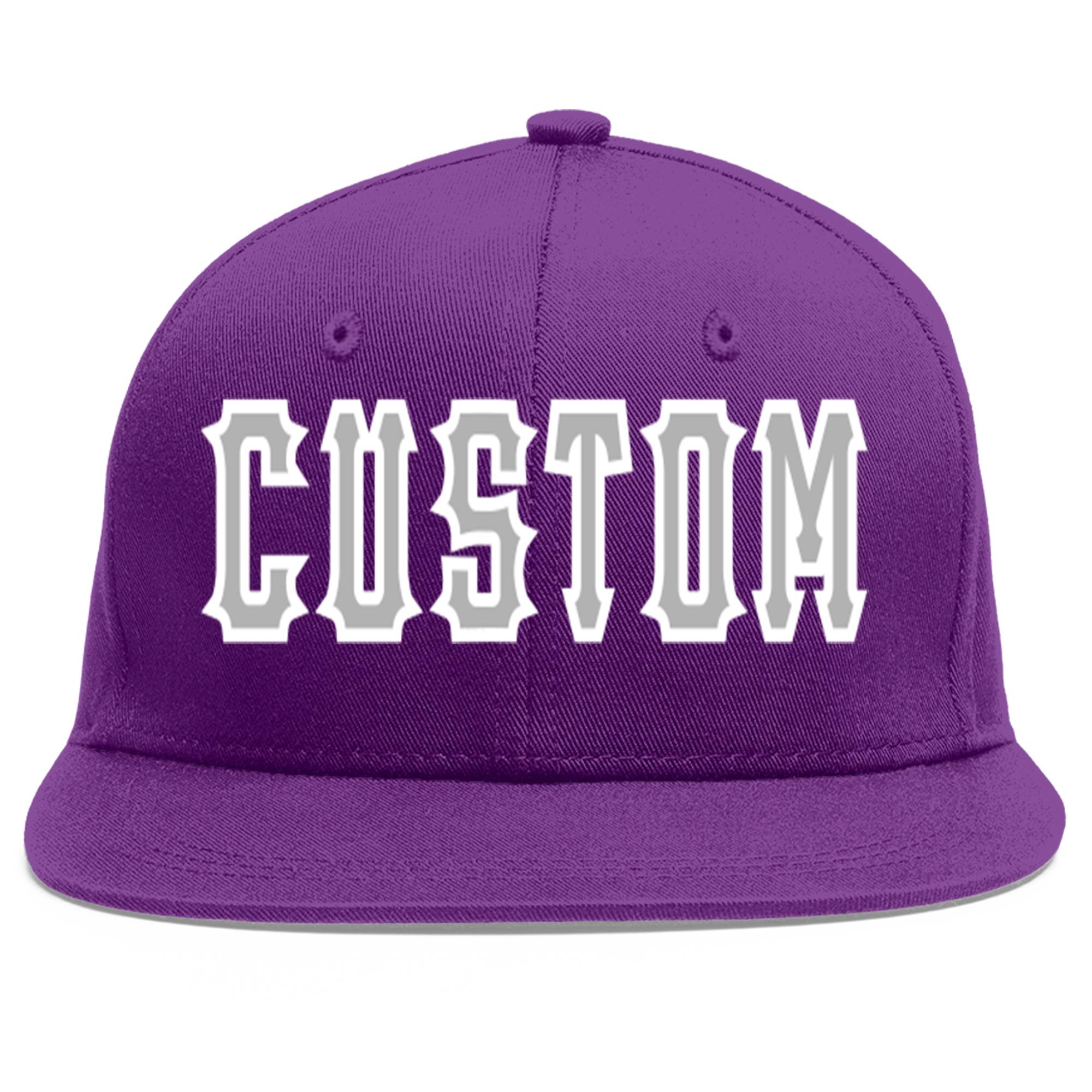 Casquette de baseball sport personnalisée violet gris-blanc à avant-toit plat