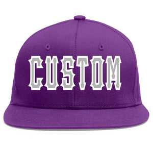 Custom Purple Gray-White Flat Eaves Sport Baseball Cap