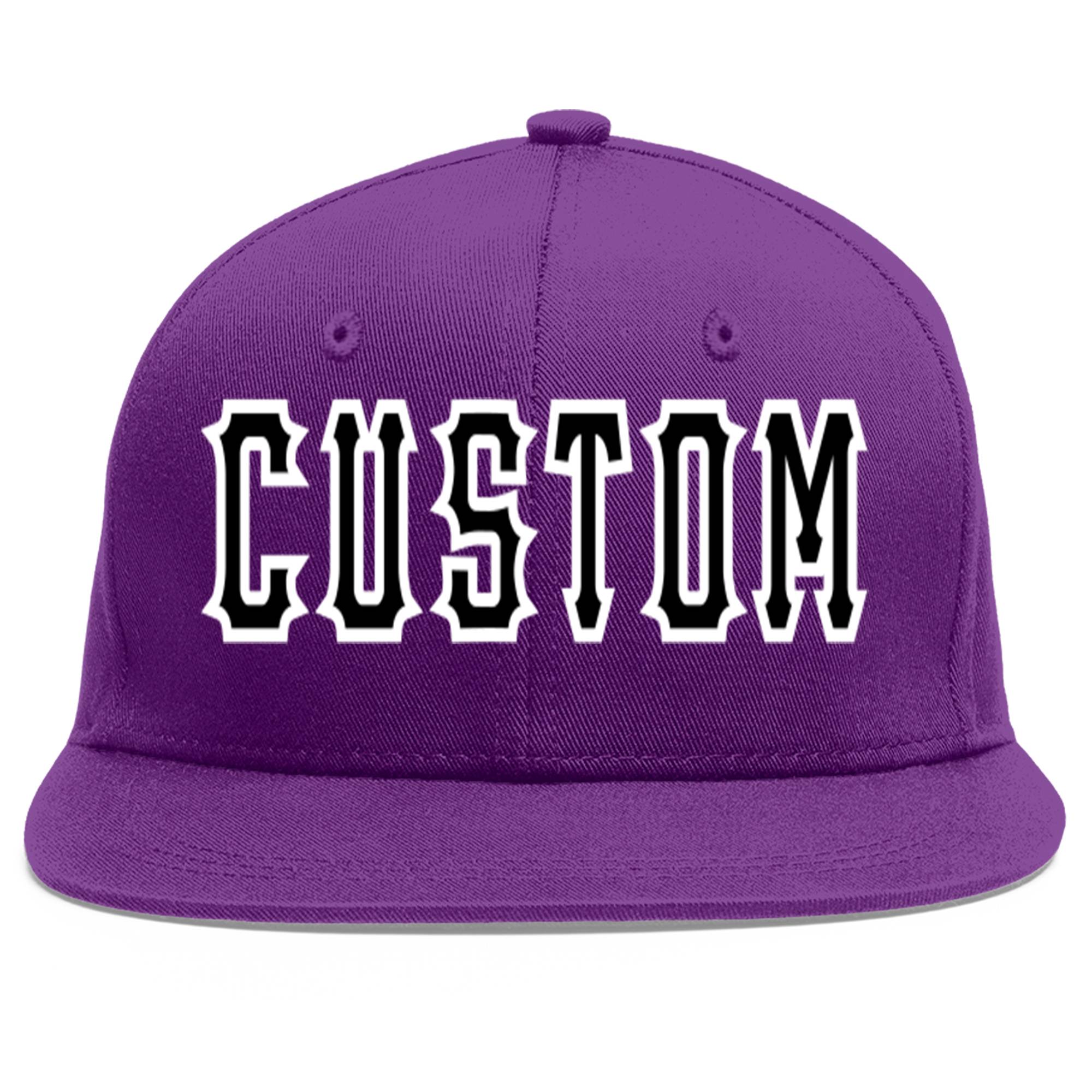 Casquette de baseball de sport personnalisée, violet, noir et blanc, avec avant-toit plat