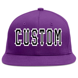 Custom Purple Black-White Flat Eaves Sport Baseball Cap