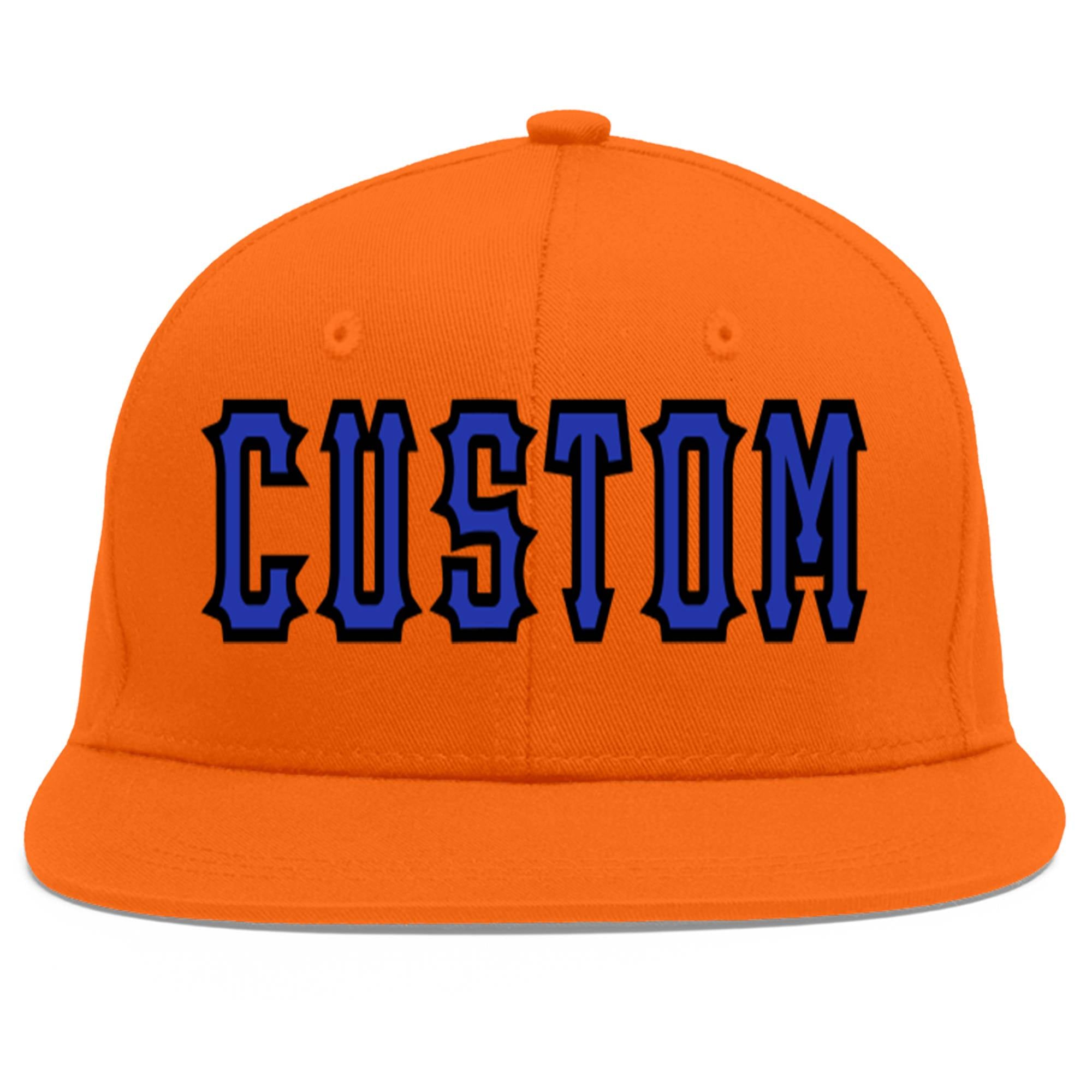 Casquette de baseball sport personnalisée Orange Royal-Black Flat Eaves