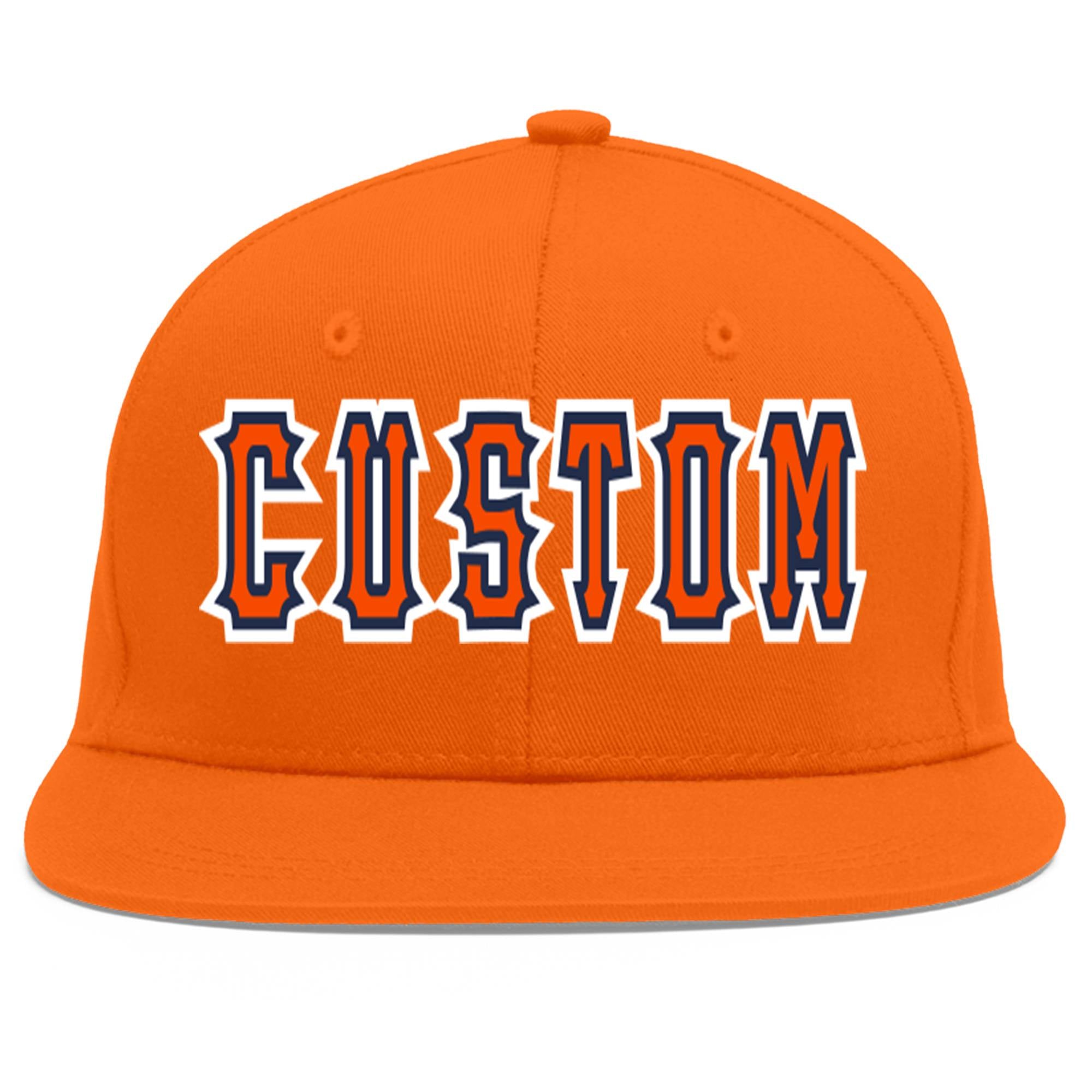 Custom Orange Orange-Navy Flat Eaves Sport Baseball Cap