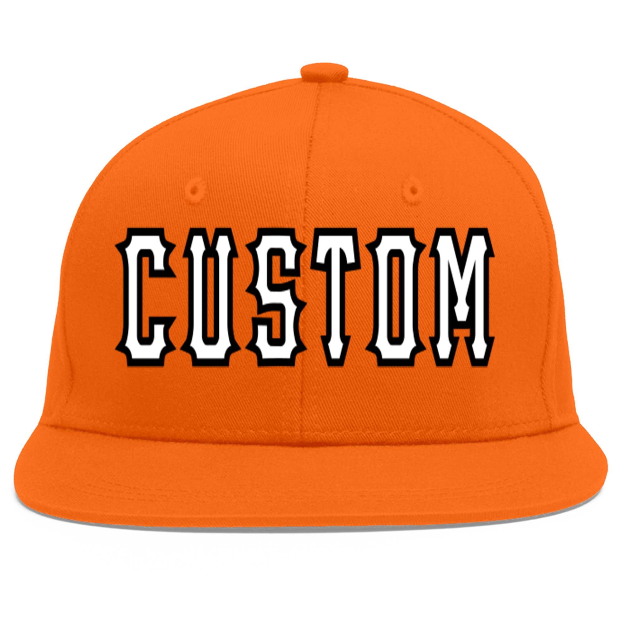 Custom Orange White-Black Flat Eaves Sport Baseball Cap