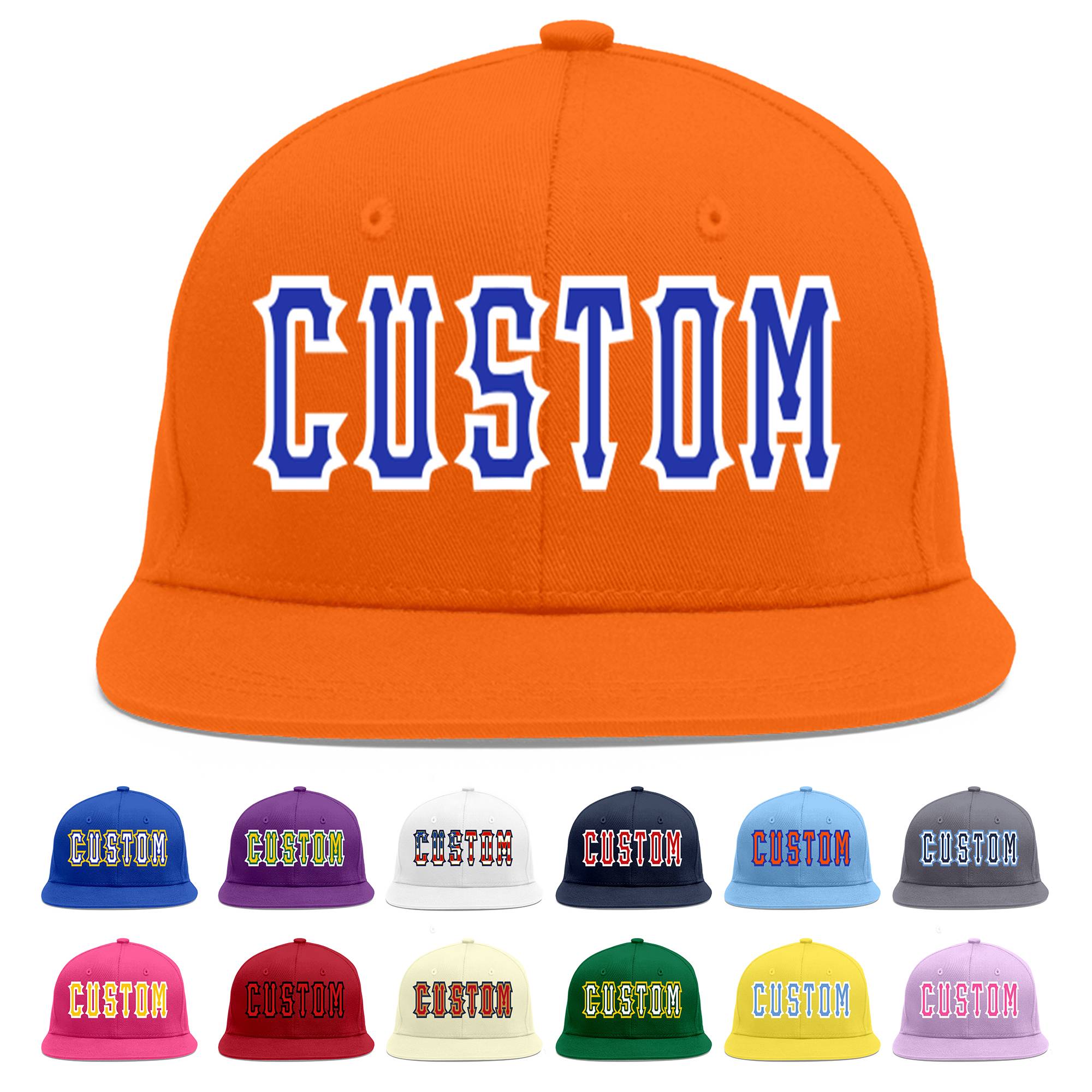 Custom Orange Royal-White Flat Eaves Sport Baseball Cap