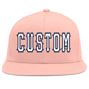 Custom Pink White-Navy Flat Eaves Sport Baseball Cap